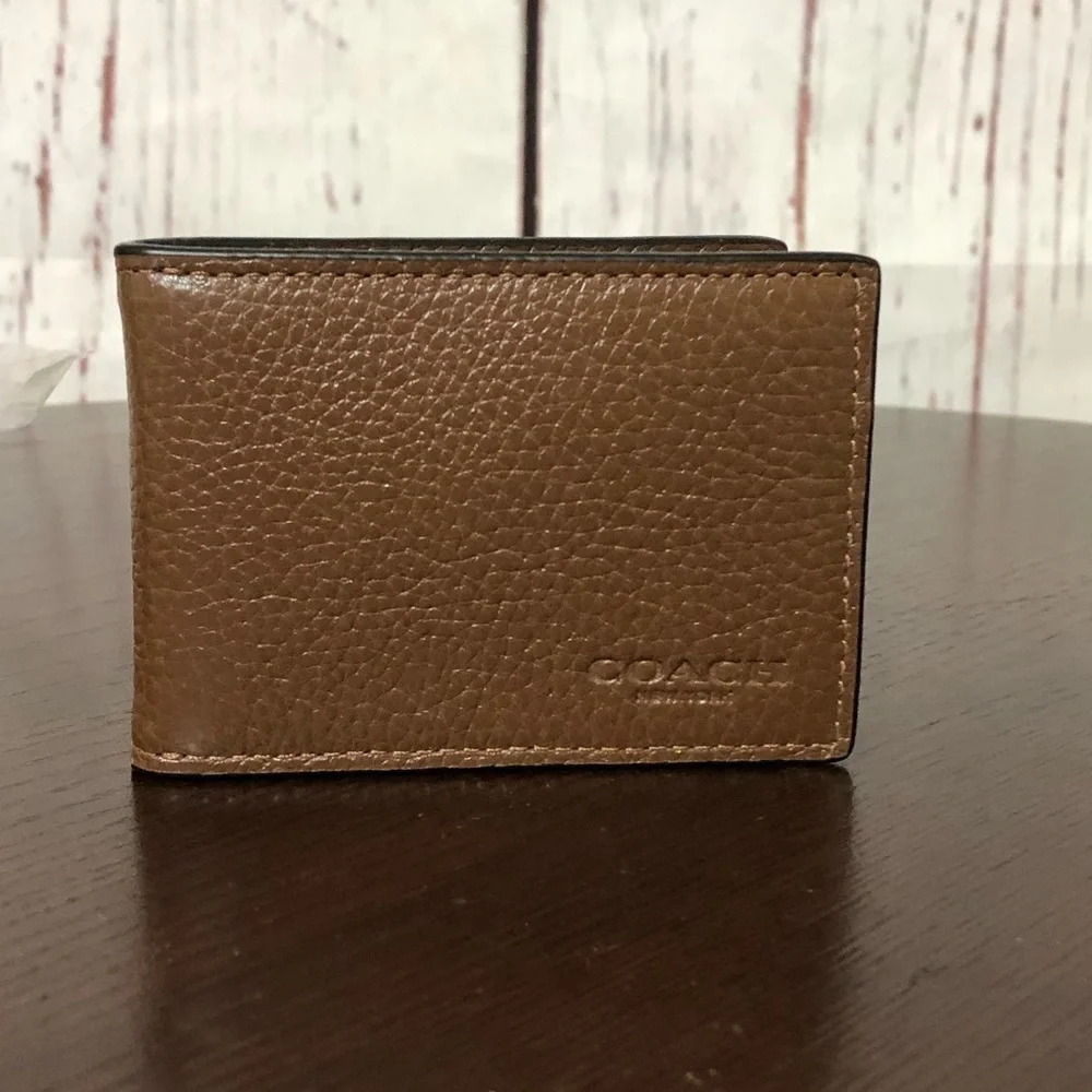 Coach Compact Bifold Brown Leather Men’s Wallet NWT
